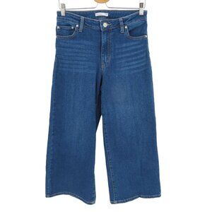 Nine West Womens 10 Wide Leg Cropped Solid Blue Denim Jean Pants Studs Pockets